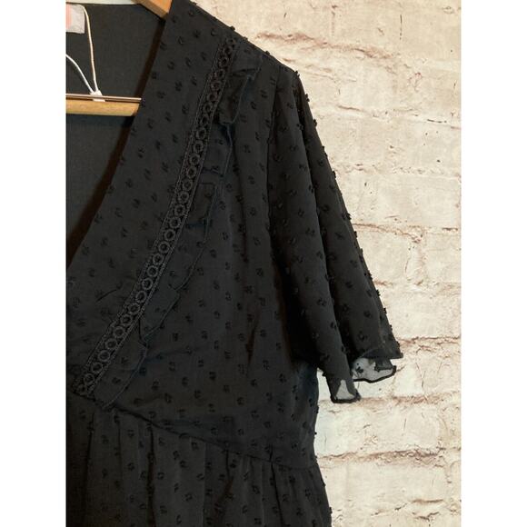 CDM Babydoll Dress Womens Large Black All Over Poms Flutter Sleeve Whimsigoth - Picture 4 of 14